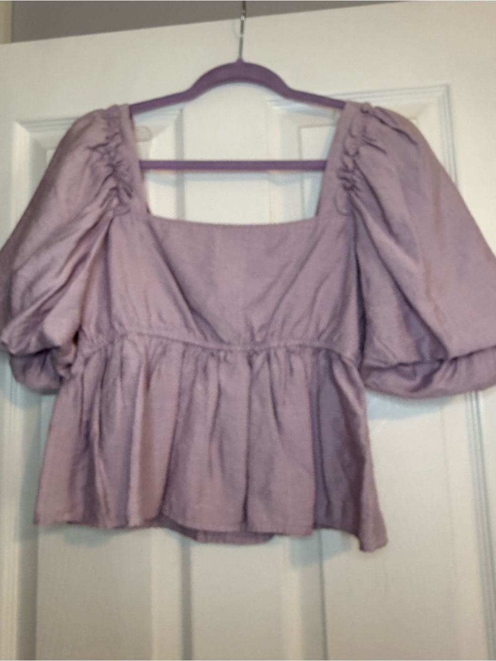 Altar'd State Mauve Puff-Sleeve Square-Neck Blouse